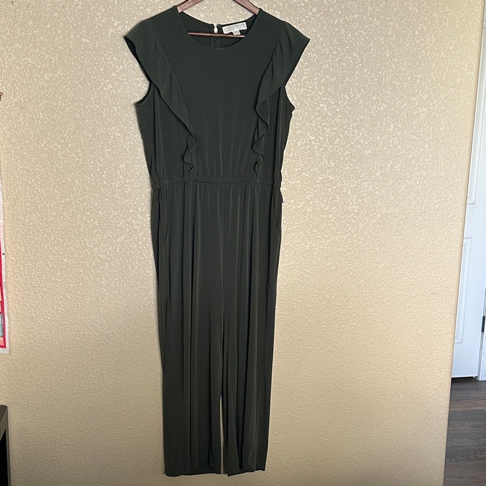 Michael Kors Dark Green Ruffle Jumpsuit